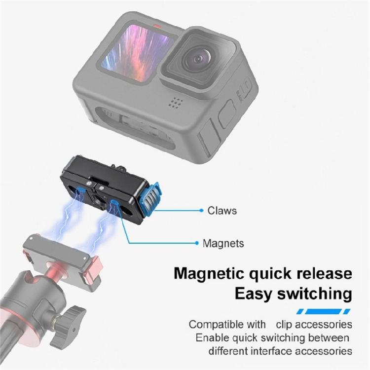 Magnetic Quick Release Platform For 13 Action Camera Offers Double Claw Attachment and 1/4Inch Screw Support
