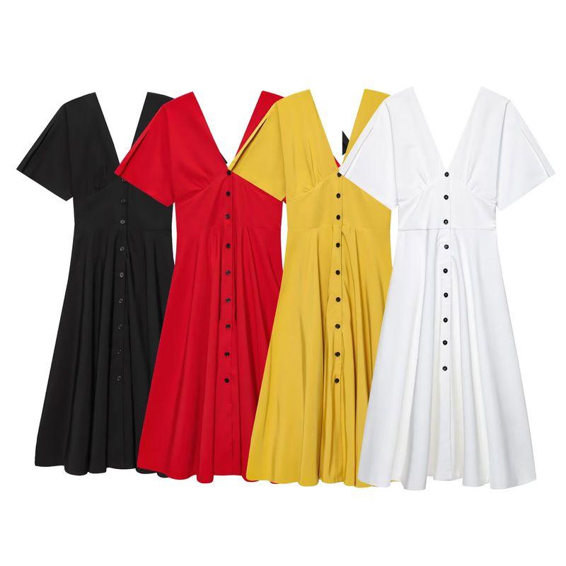 Kaslead New Women Clothes Western Style Button Decoration V-neck Midi Jumpsuit Long Dress 3242512 250