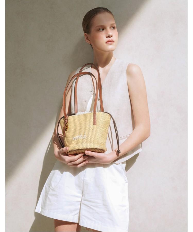 Athe Vanessabruno Beige Raffia Shoulder Bag S Aaba6F802W2