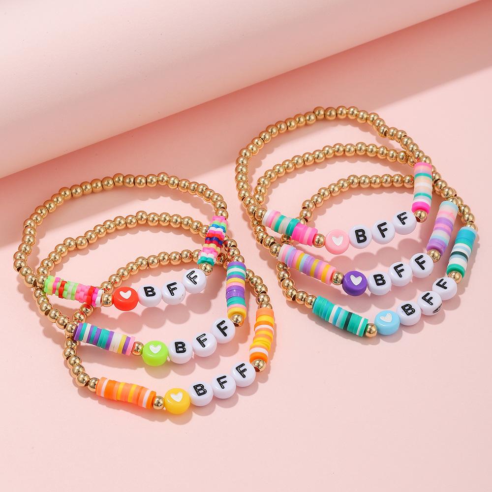 Bohemian style color beaded letter bracelet 6-piece European and American BFF good friend children's Zircon