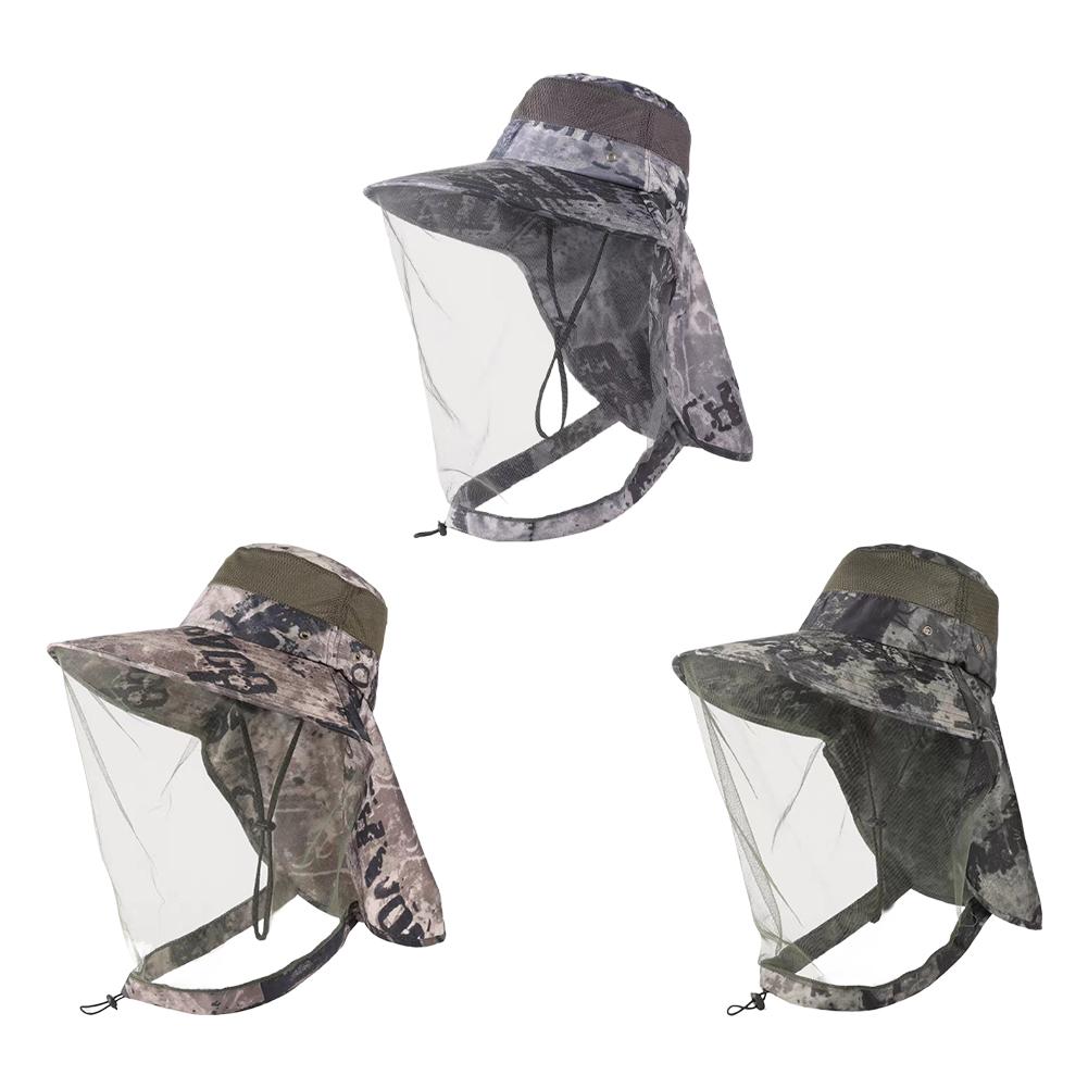 Men's Sun Protection Fishing Hat Outdoor Head Face Mask Hat Net Cover Anti-mosquito Cover Mosquito Net Cap Travel Breathable