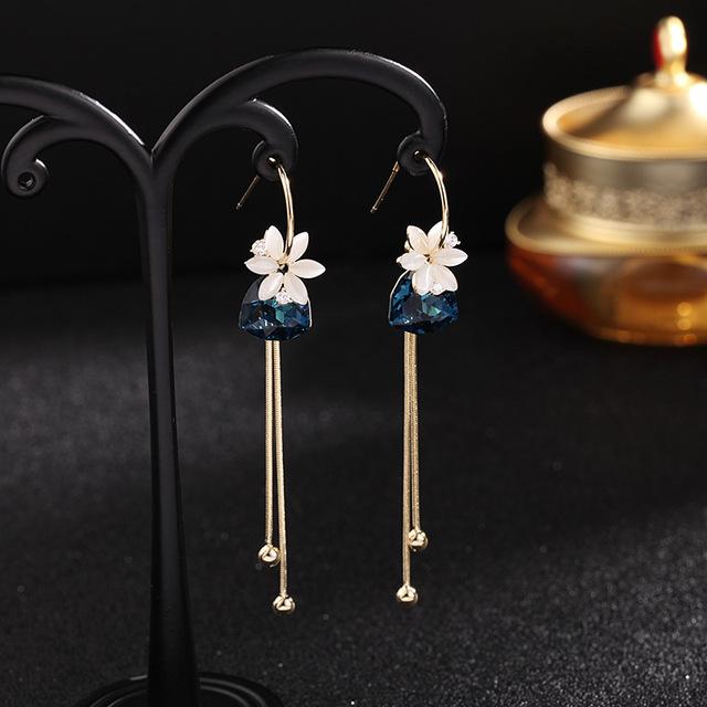 Sweet Long Beads Flower Earrings 2022 New Design Luxury Wedding Crystal Earring Two Wear Opal Dangle Jewellery