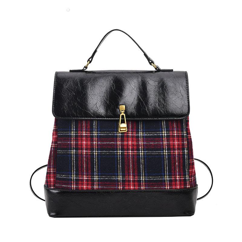 New trendy plaid women's bag, fashionable and casual color contrasting splicing portable shoulder backpack.