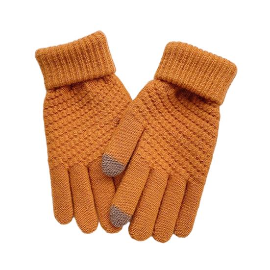 Gestrickte Touchscreen-Handschuhe Einfarbig Dehnbar Warme Handschuhe mit Rippbündchen Unisex Verdickte Winterstrickhandschuhe