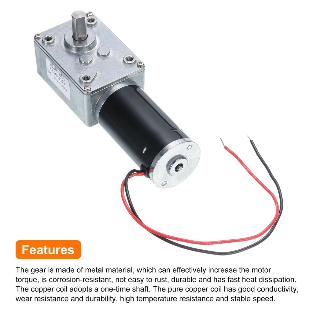 uxcell DC 12V High Torque Turbine Worm Gear 8mm 12 RPM with for Electric Fireplaces Motor, Shaft, Wire,