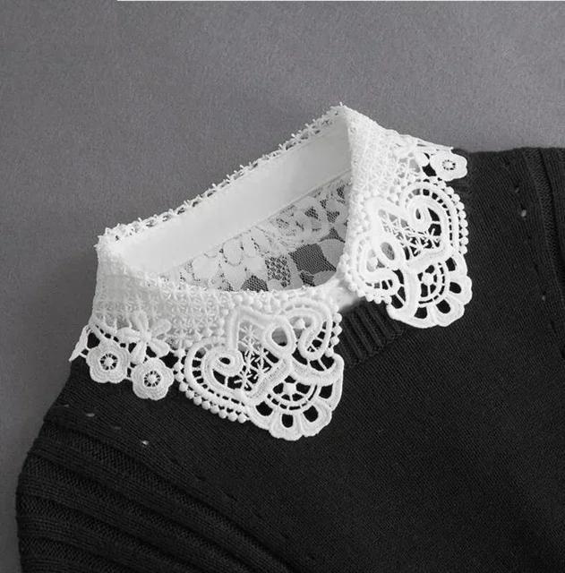 Fashion  Front Tie White Fake Collar for Women Stand Detachable Collar Fake Girls Vintage Lace Ladies False Blouse Collar