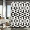 1pc Simple Geometric Patterned Shower Curtain with Hooks, Machine Washable Polyester, Suitable for Bathroom Decor.