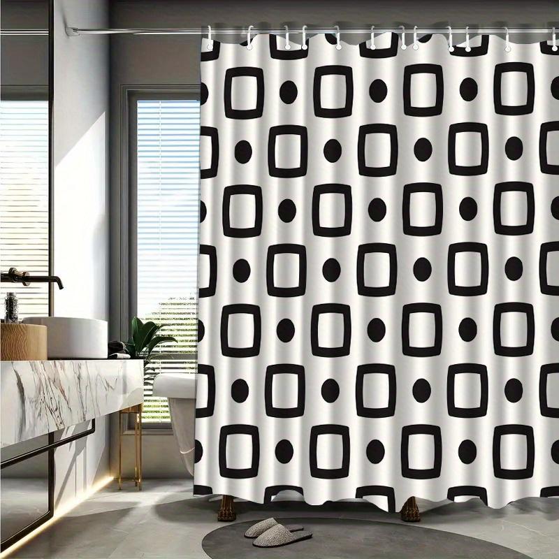 1pc Simple Geometric Patterned Shower Curtain with Hooks, Machine Washable Polyester, Suitable for Bathroom Decor.