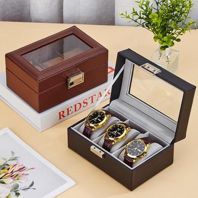 Men's Watch Display Box with 3 and 6 Slots, Transparent Glass Lid