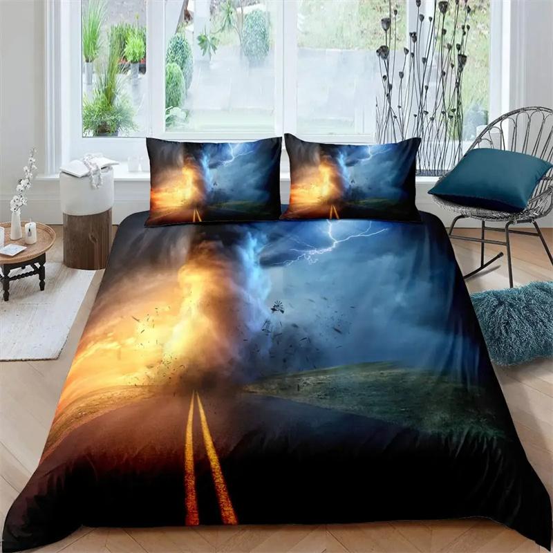 Highway Duvet Cover Set Tornado Lightning Bedding Set Disaster Queen King 2/3 Pcs Polyester Quilt Cover for Adults Boys Teens