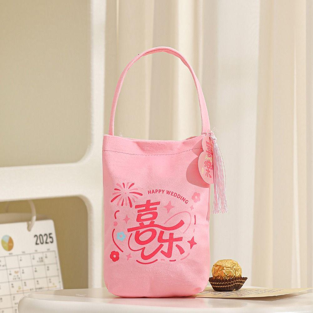 Fashion Canvas Wedding Candy Bag Tassels Bowknot Chinese Style Handbag Drawstring Handbag Small Wrist Bag Birthday