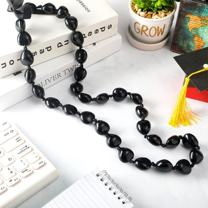 Collana di noci di kukui - Laurea Classe 2023 - Ghirlanda di noci con perline nere e fiocco - Regalo di laurea - Accessorio per feste