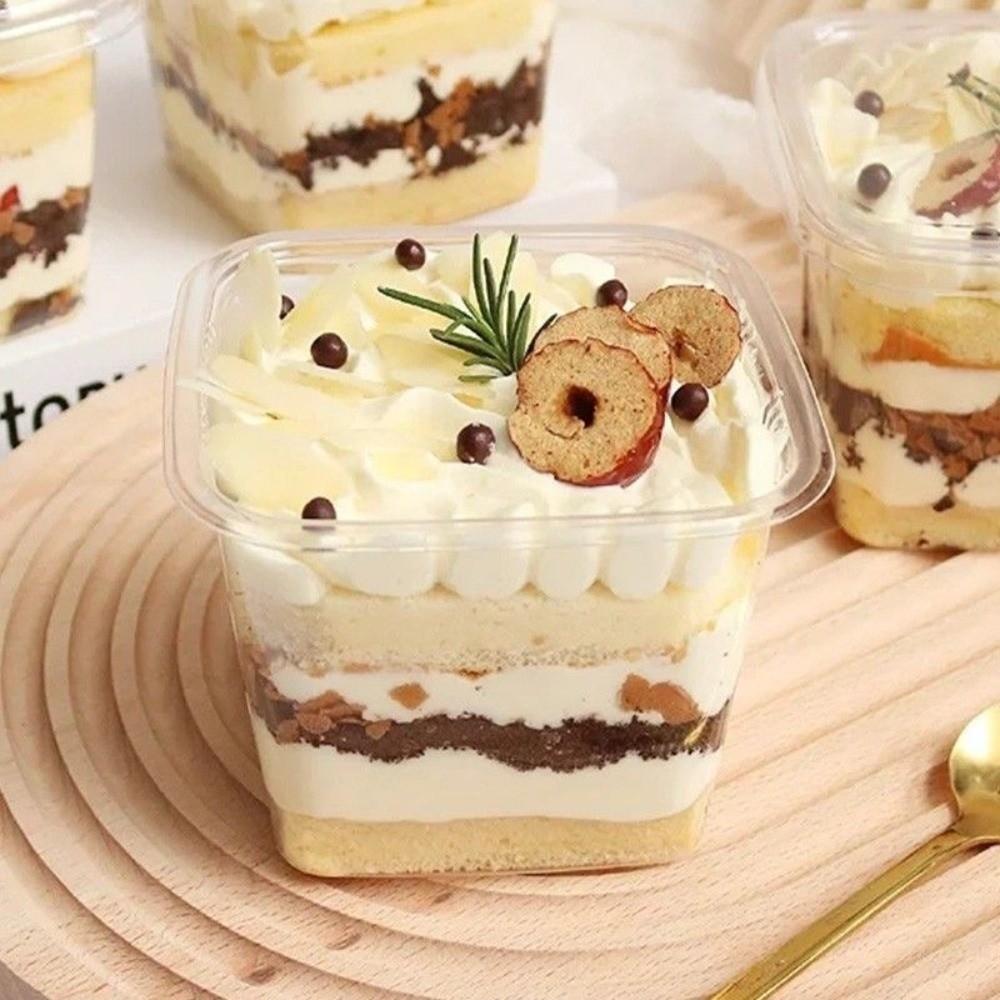 50Pcs Disposable Mousse Dessert Box With Lid Square Acrylic Food Cake Cup Clear Plastic Cups  Cookie