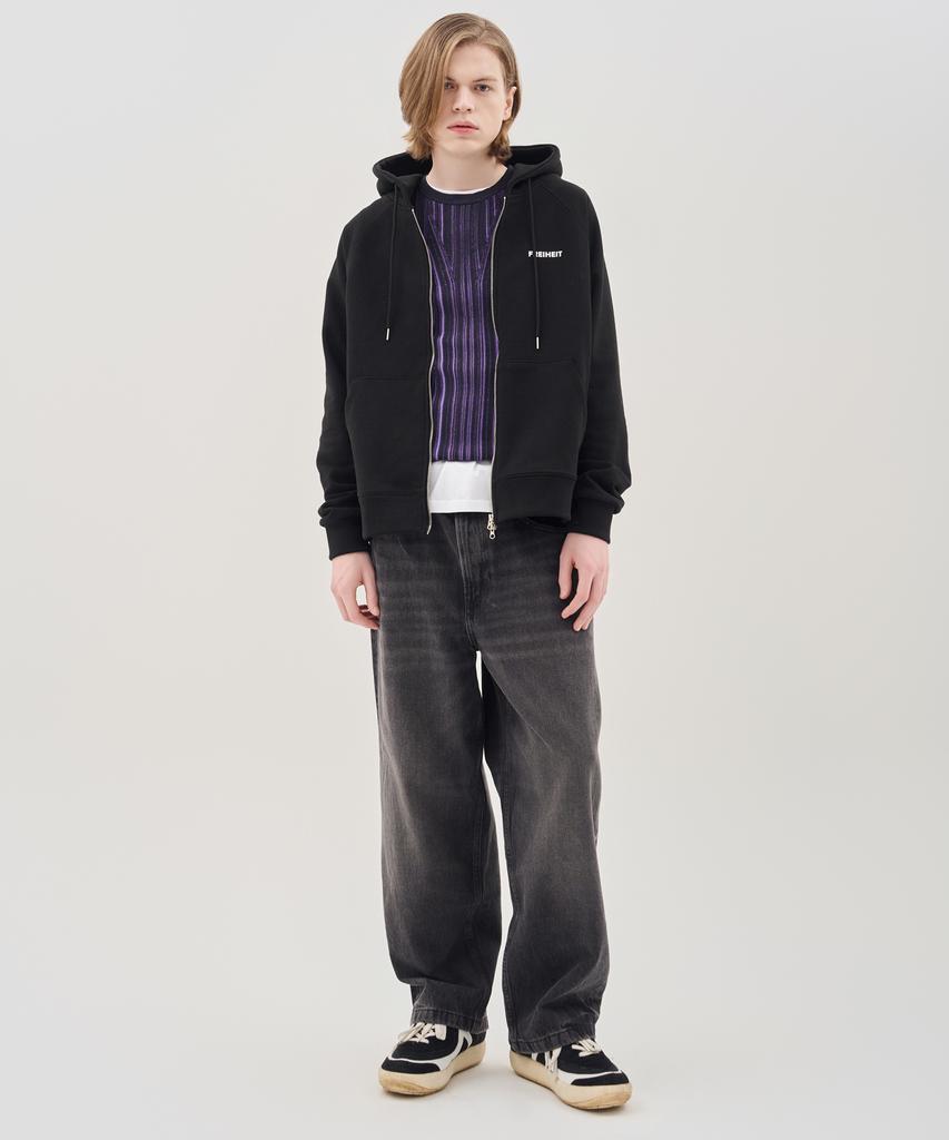 Thefrht Oversized Two-Way Artwork Zip-Up Hoodie (Black)