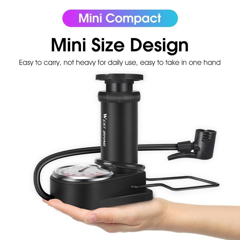 WEST BIKING Bicycle Foot Mini Pump High Pressure 140PSI Tire Inflator Presta/Schrader/Dunlop MTB Road Bike Foot Pump With Gauge