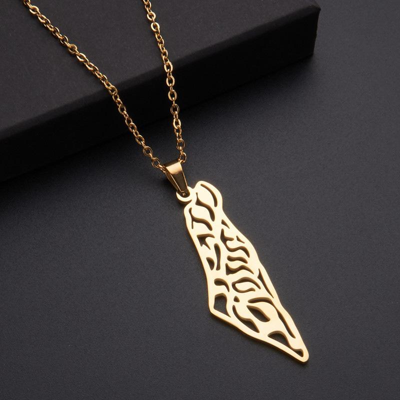 Charm Jewelry, Hollow Titanium Steel Palestinian Flag Map Arabic Pendant Necklace