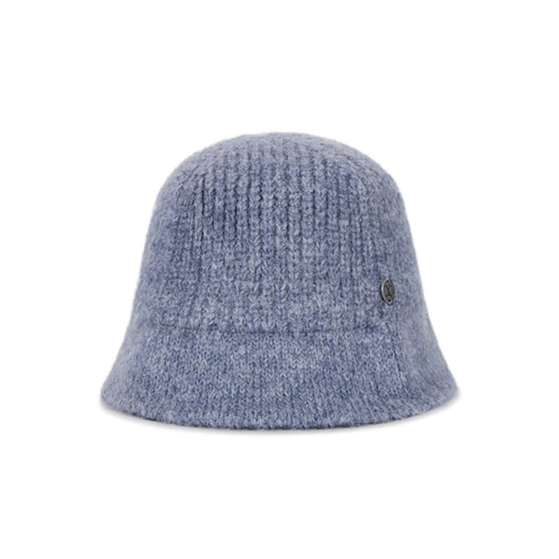 VARZAR VA Curved Oval Metal Washed Knit Bucket Hat Soft Blue