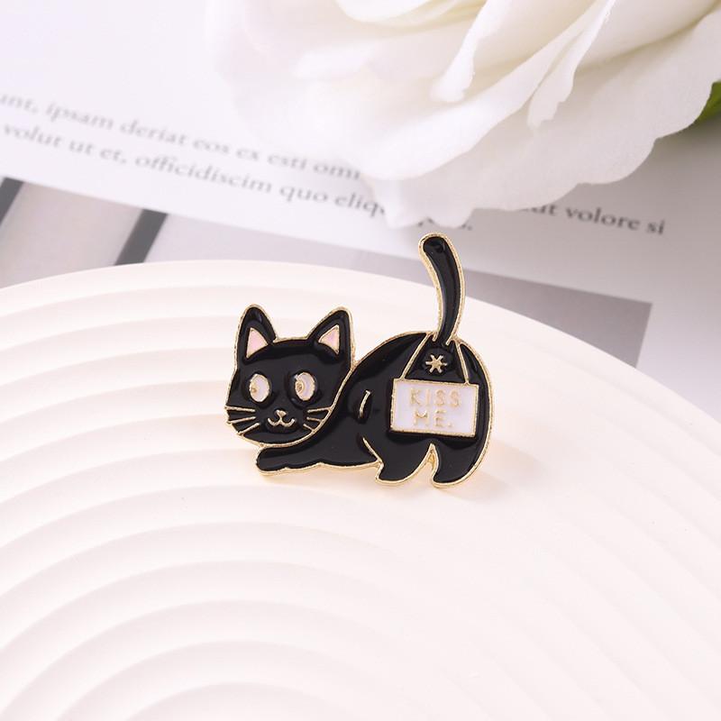 Black Enchanting Cat Animal Badge Unique Cartoon Style Brooch Durable Finish Glittering