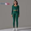 Cozy Up Workout Sets for Women 2 Piece Yoga Gym Outfits Seamless Ribbed Leggings with Long Sleeve Tops