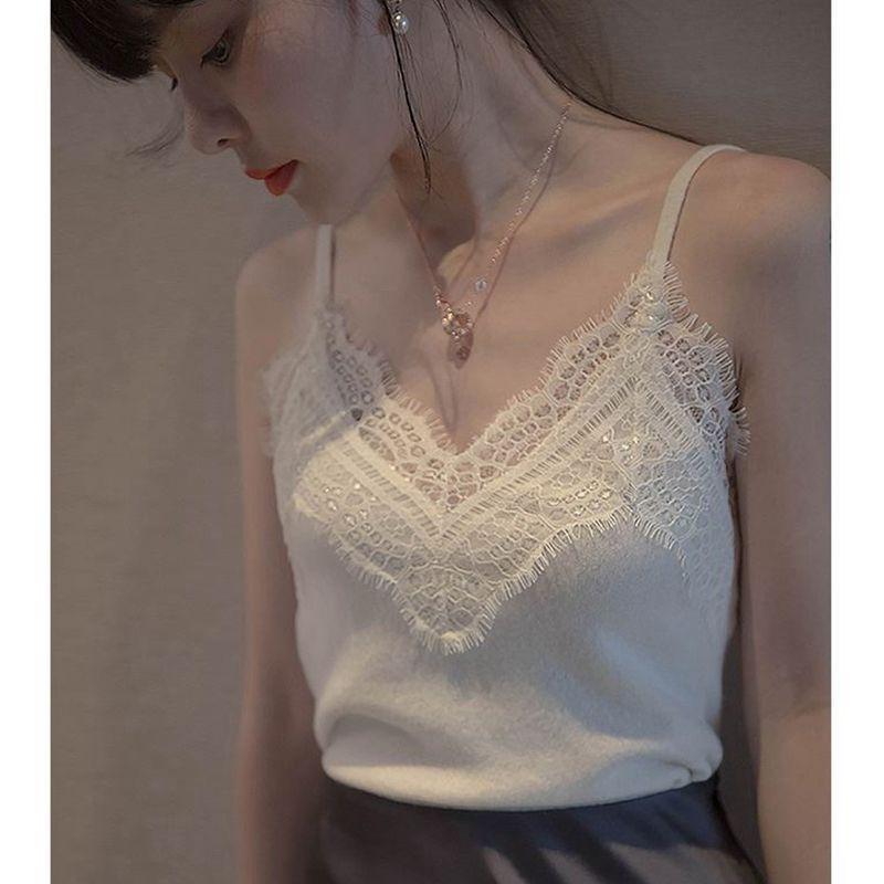 

Женская шикарная кружевная майка: Идеально в качестве высококачественного базового слоя под костюм или сексуального, милого и пикантного топа с блейзером. One Size (85-125 jin) белый