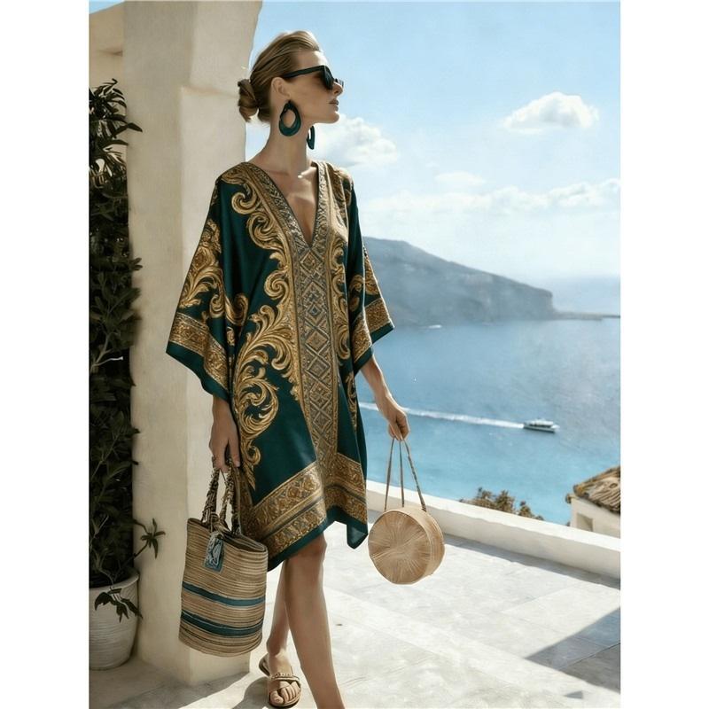 26 New European and American Bohemian large-size women's clothing casual loose 3D printed dress robe