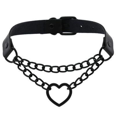Gotický Harajuku Černý Srdcový Kožený Choker Obojek Punkové Náhrdelníky pro Ženy Dívky Spona Choker Emo Čarodějnické Šperky