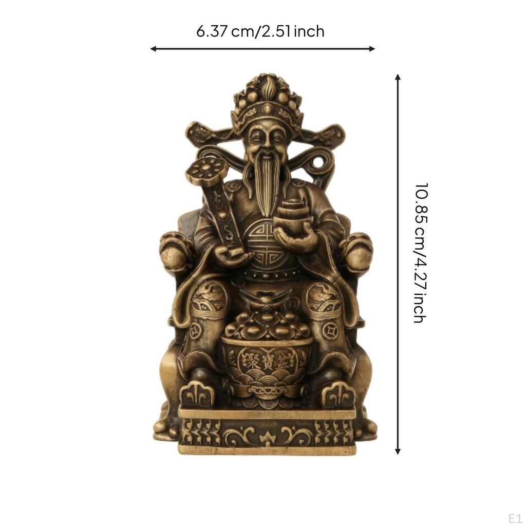 Chinese Wealth Deity Figurine Detailed Brass Antique Gold