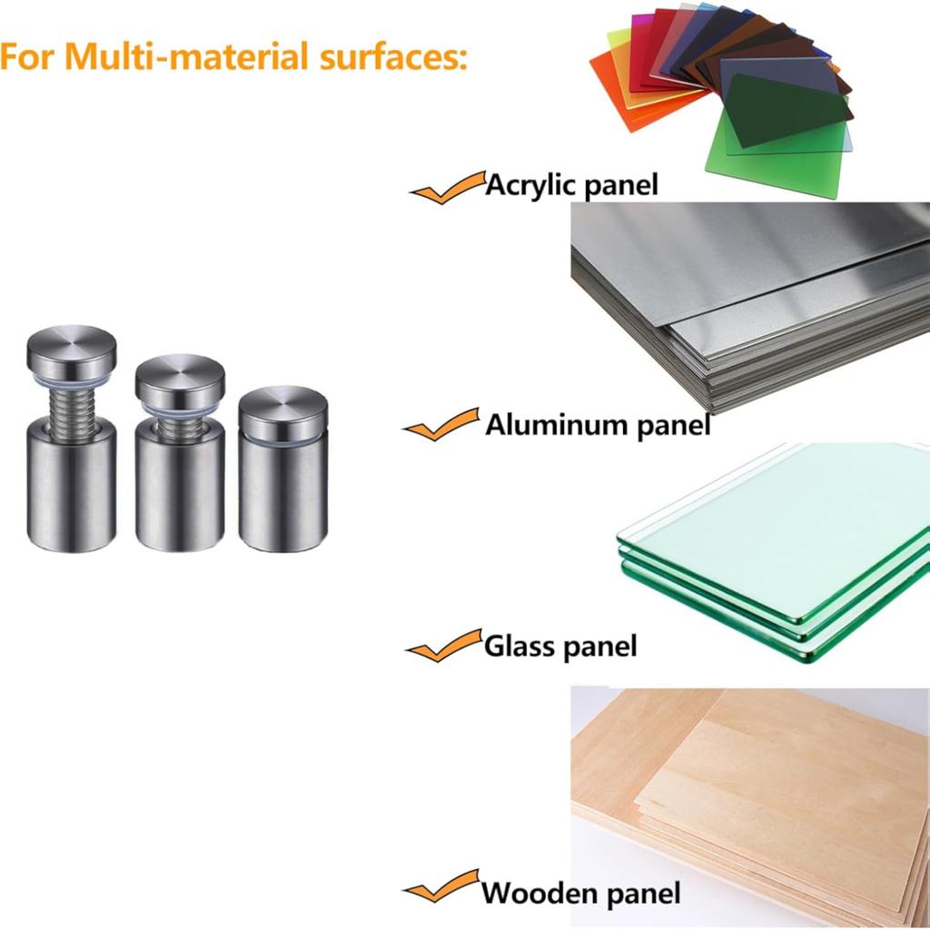 Sign Standoff Screws 1/2 X 1 Inch Stainless Steel Stand Off Wall Mounts Advertising Screw Hardware for Acrylic Signs