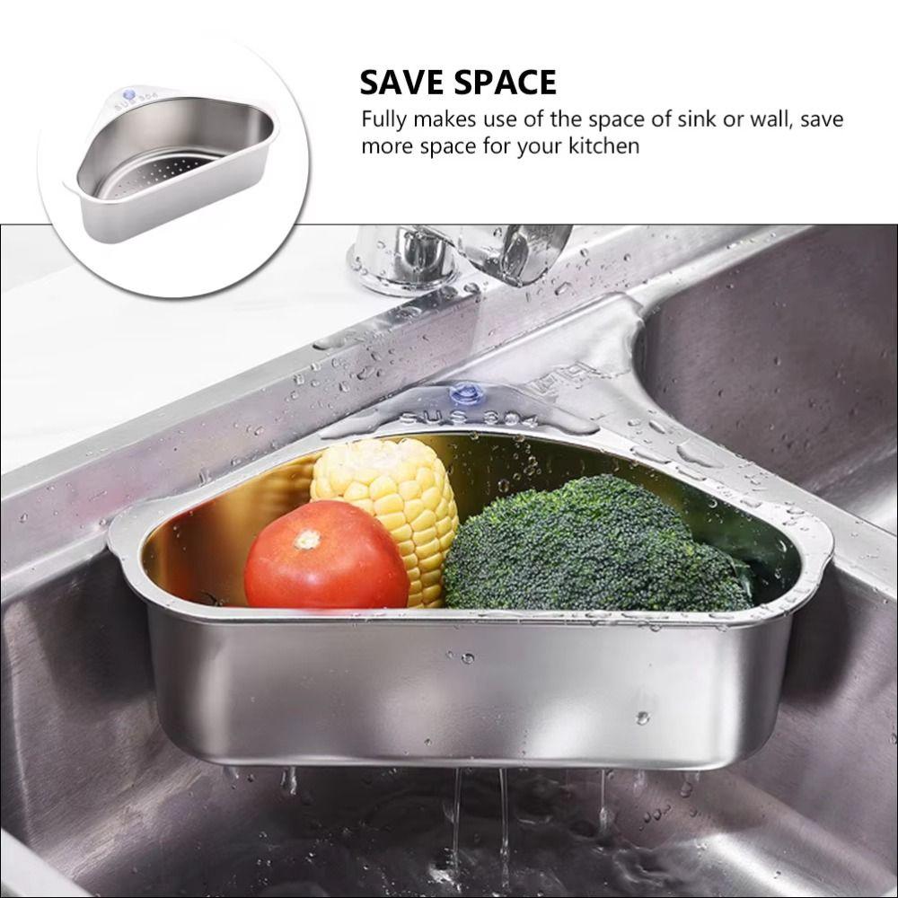 Stainless Steel Portable Strainer Mesh Colander Drainage Basket Triangle Sink Shelf  Household