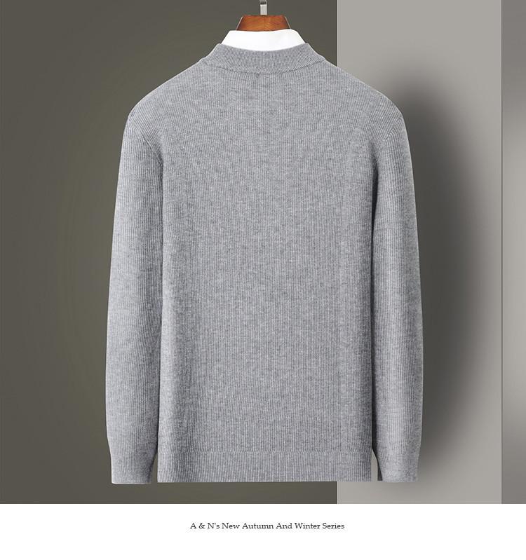100% Sheepskin Thick Half High Collar Woolen Sweater Men's Jacquard Business Casual Middle aged Bottom Coat