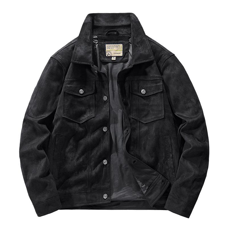 Men's Retro Hong Kong Style Suede Jacket - Spring/Autumn Workwear Lapel (22076)