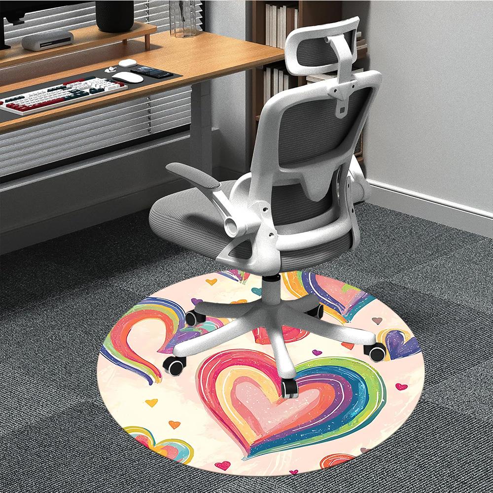 

1pc Rainbow Hearts Decor Office Round Rug, Non-slip, Soft and Durable Office Rug for Interior Decoration, Perfect for Office, Beautiful Decoration yy2 80cm by 80cm