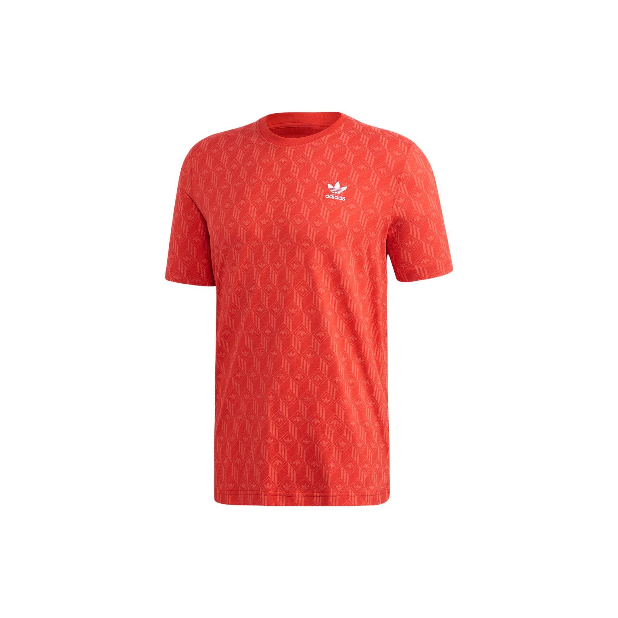 Adidas Originals Mono Allover Print Logo Graphic Crew Neck T-Shirt Men Tops Orange FM3426 M