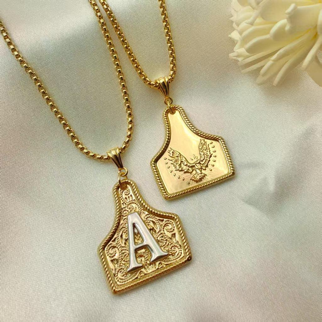 New Fashion Light Luxury 26 Initials Western Denim Color Retro High-end Necklace Pendant