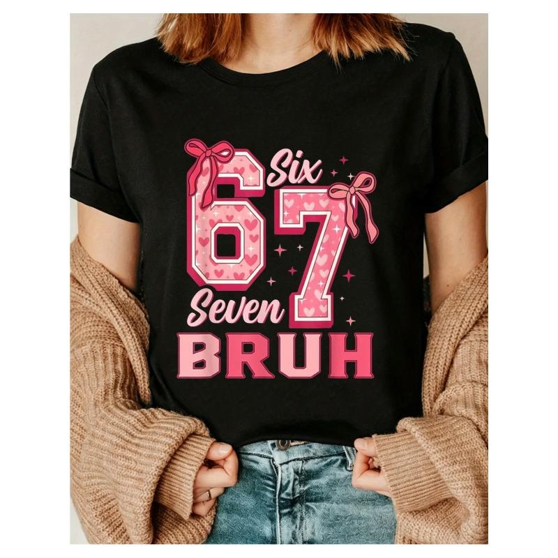Bruh 67Meme Funny T-Shirt with 6 7 Number Meme Print, Soft Crew Neck Tee for Men Women, Casual Short Sleeve Shirt for Valentine S Day Gifts, S