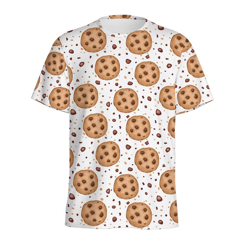 Chocolate Chip Cookie Seamless Pattern 3D All Over Print Short Sleeve T-Shirt Casual Top