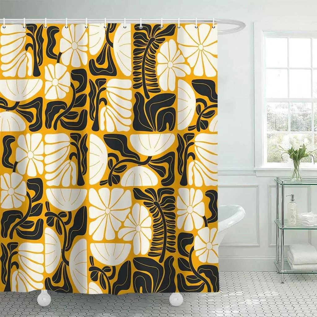 Retro Kwiat Roślina Geometryczna Estetyka Zasłona Prysznicowa Dekoracja Łazienki Abstrakcyjna Kolorowa Kwiatowa Zasłona Prysznicowa 180x180cm