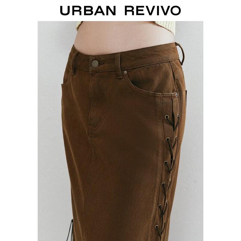 UR 2026 Women's Retro Lace-up Slit Casual Skirt