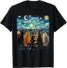 Funny Cat Starry Night Van Gogh Cats Rooftop Scene Feline T-Shirt Unisex T-Shirt