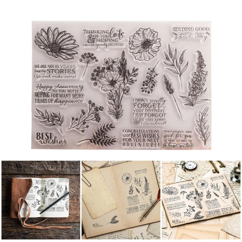 Flower Silicone Stamps for Card Making, Background Silicone Stamps for Embossing, Album Decoration, Clear Stamping Tool