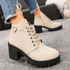 Fashion 2025 Women Boot New Spring Winter High Quality Lace-up Boots Women Fashion Outdoor Comfort High Heels Shoes Women Botas De Mujer