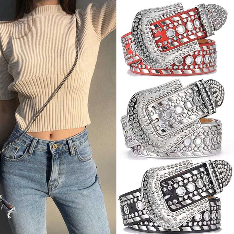 Women's European Punk Rivet Eyelet PU Belt - Trendy Decorative Jeans Accessory