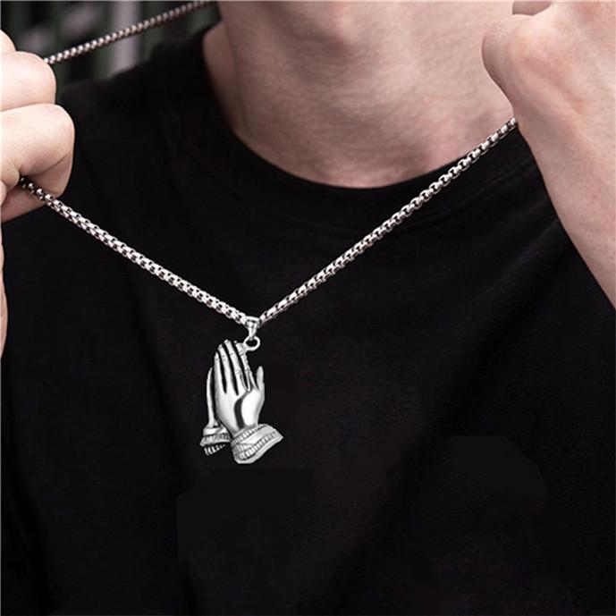 

Мужские молитвенные руки Ожерелье Руки Хлопки Хип-хоп Цепочка из нержавеющей стали