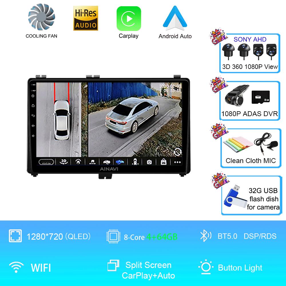 9" Android 14 Car Radio For Toyota Prius V Plus Alpha 2012 2013 2014 2015 Stereo Player GPS Navigation Carplay Auto LHD RHD DVD