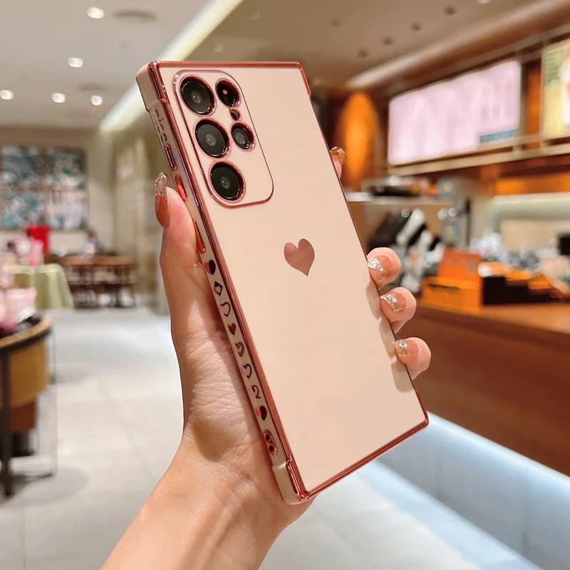 Luxury Love Heart Phone Case For Samsung Galaxy A52 A13 A53 A12 4G 5G S20 FE S22 S21 Ultra S22 Plus A52s A33 A23 A52s Soft Cover