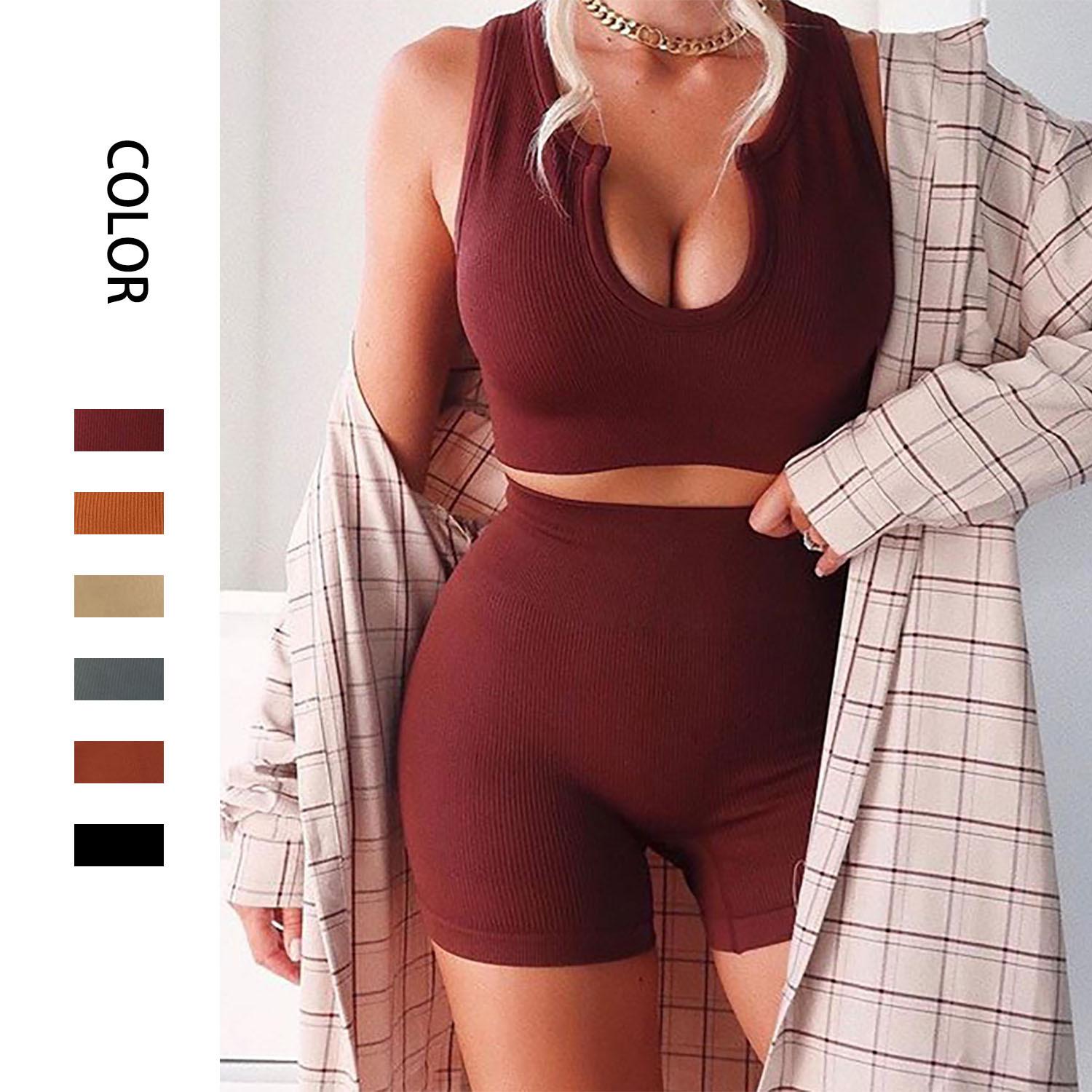 

+! Новинка 2020 года, бесшовные вязаные сексуальные спортивные шорты с короткими рукавами для йоги, костюм для фитнеса, комплект для фитнеса