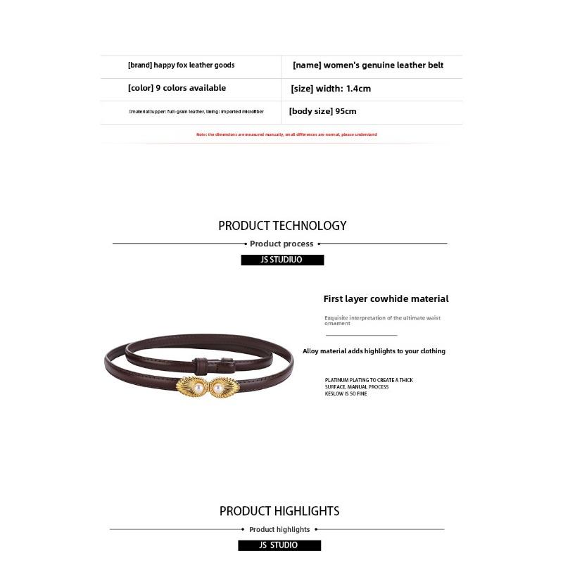 Pearl buckle adjustable women's genuine leather belt - versatile dress & jacket top grain cowhide slim belt