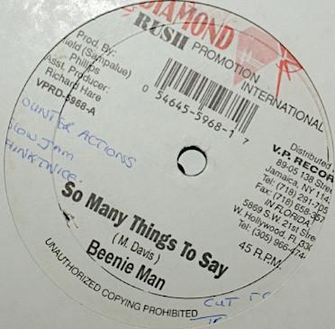 

12inch Record BEENIE MAN / SIMPLETON - So Many Things To Say / Good Sess W VPRD5968 Diamond Rush Pr US Reggae, Ska & Dub Used