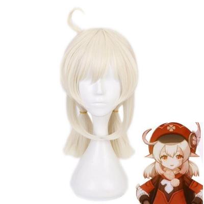 Pelucas Cosplay de Klee Juego Genshin Impact Coletas Beige Mediana Mujer Resistente al Calor Cabello Sintético Peluca Halloween Juego de Rol