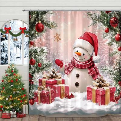 Christmas Snowman Shower Curtain Santa Claus Christmas Gifts Snow Printed Polyester Fabric Home Decor Shower Curtain With Hook